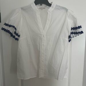 Flying Tomato Blue and White Ruffled Buttoned Blouse